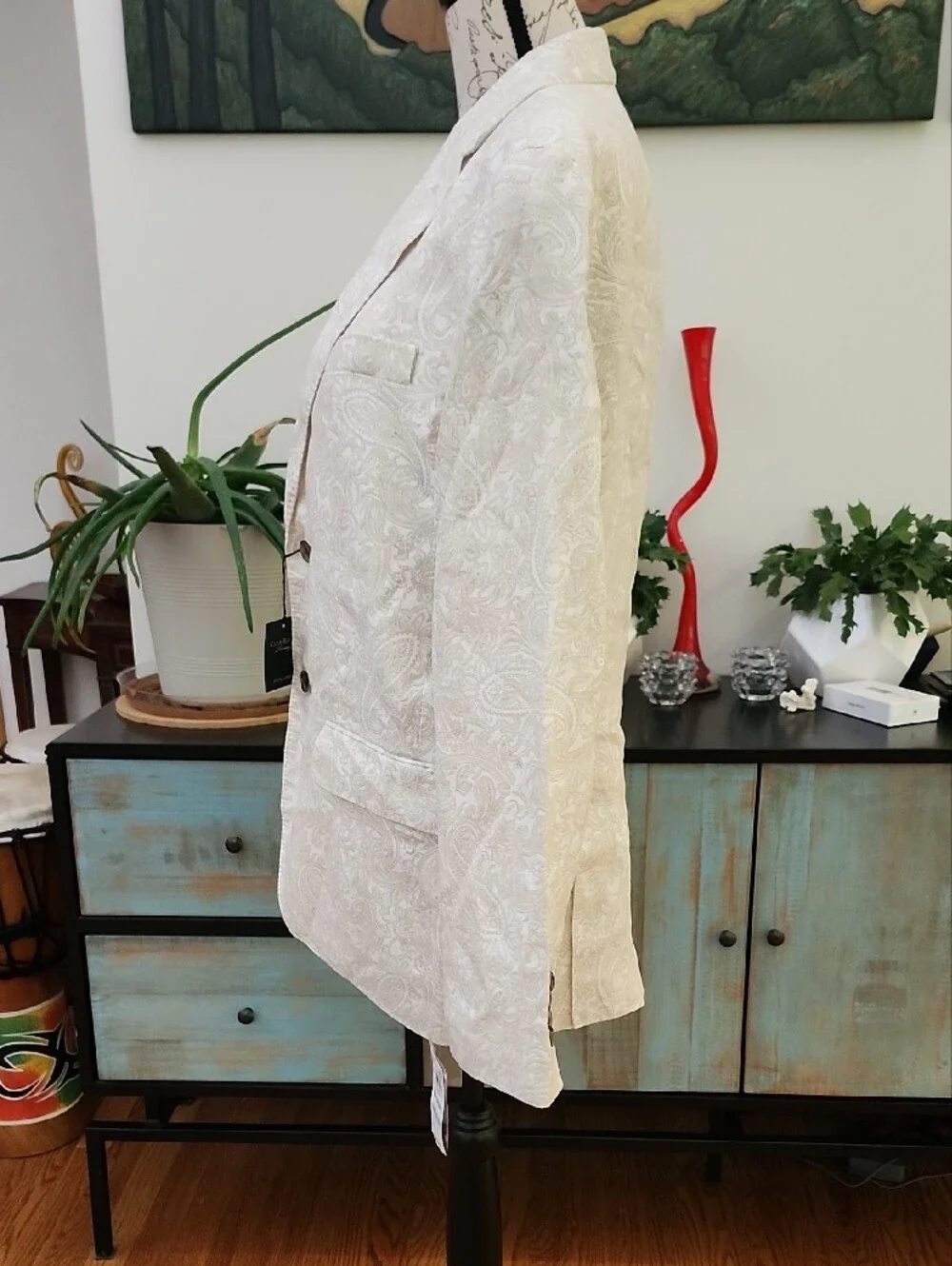NWT Club Room Luxury 100% Linen Paisley Blazer White/Cream Men’s Size Medium